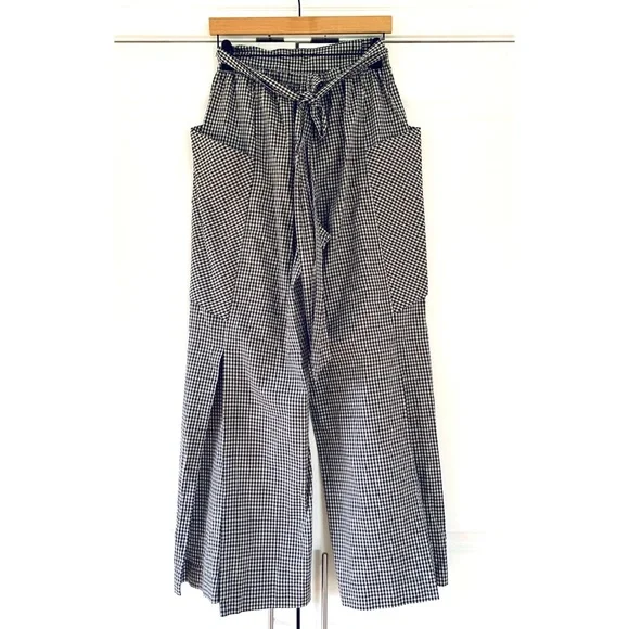 Malia Mills Sonja Pants 100% Cotton Gingham Plaid Tie Waist Wide